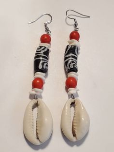 Black White Ghana Krobo Cowrie Shell Dangle Earrings https://etsy.me/35k1qNV White Drop Earrings With Black Beads, White Dangle Jewelry With Black Beads, Black Beach Jewelry With Dangling Beads, Beach Jewelry With Black Dangling Beads, Black Dangling Beads Jewelry For Beach, Bohemian White Earrings With Black Beads, Gift White Beaded Earrings With Black Beads, Black Dangle Jewelry For Beach, Unique White Jewelry With Black Beads