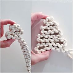 two pictures show how to crochet an ornament