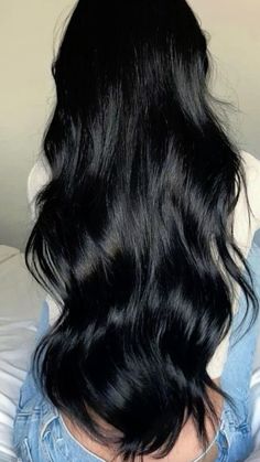 Natural Jet Black Hair, Black Hair Vibes, Very Long Dark Hair, Black Glossy Hair, Super Black Hair, Black Jet Hair, Black Hair Care Aesthetic, Beach Waves Black Hair, Jet Black Hair Pale Skin