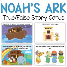 noah's ark true / false story cards for kids to learn how to read