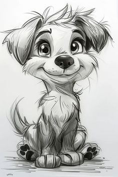 a drawing of a dog sitting down with its eyes wide open and looking at the camera