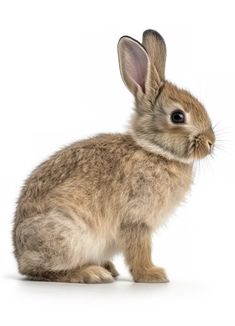 a small brown rabbit sitting on top of a white floor