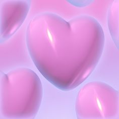 pink hearts floating in the air on a blue and pink background with blurry bubbles