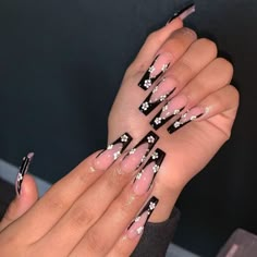 Nails With Bling, Concert Nails, Black Acrylic Nails, Luxury Press On Nails, Grunge Nails, Daily Nail