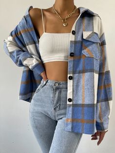 Drop Shoulder Coat, Adrette Outfits, 90's Fashion, Outfit Trends, Plaid Jacket, Really Cute Outfits, Preppy Outfits, Outfits Casuales, Cute Casual Outfits