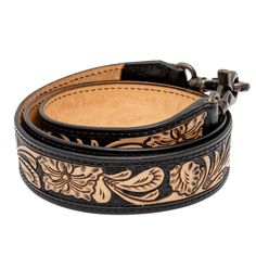 American Darling Accessories Black & Tan Tooled Leather Purse Strap 48 Tooled Leather Belt Purse Strap, Brown Hand Tooled Adjustable Belts And Suspenders, Adjustable Leather Shoulder Strap, Handmade Leather Belts For Everyday Use, Handmade Brown Belt For Everyday Use, Handmade Brown Belts, Leather Purse Strap, Tooled Leather Purse, Purse Strap