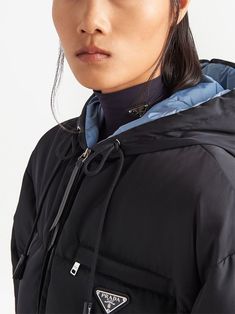 Prada Re-Nylon Padded Jacket - Farfetch Black Sporty Puffer Parka, Black Nylon Puffer Jacket With Drawstring Hood, Yoko London, City Dress, Iconic Bags, Summer Beach Wear, Ballet Flat Shoes, Pump Sandals, Padded Jacket