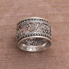 Sterling silver band ring, 'Merajan Majesty' - Sterling Silver Openwork Band Ring from Bali Scorpion Ring, Perhiasan India, Bijoux Fil Aluminium, Rings Ideas, Traditional Diamond, Sterling Silver Rings Bands, Silver Jewels, Ring Antique, Spinner Ring