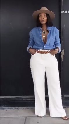 Cream Slacks Outfit, Cream Slacks Outfit Women, Trousers Outfit Fall, Light Blue Trousers Outfit, Blue Trousers Outfit, Denim Top Outfit, Light Blue Trousers, Slacks Outfit, Trousers Outfit