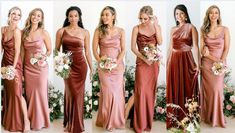 the bridesmaids are all wearing different styles of dresses