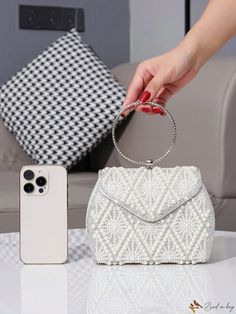 Bird in Bag - Mini Pearl Evening Handbag With Sparkling Handle For Women Elegant Shopping Pouch With Top Carry Handle, Handheld Shoulder Bag With Pearl Handle, Handheld Evening Bag With Mobile Phone Pocket For Shopping, Large Capacity Handheld Evening Bag, Elegant Portable Shopping Bag, Shopping Bag With Pearl Top Handle, Top Handle Bag With Pearl Handle, Daily Use Clutch With Pearl Handle, Daily Use Clutch Bag With Pearl Handle