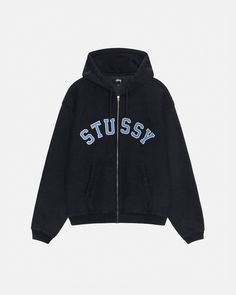 Faded Graphic Zip Hoodie in washed black – Stüssy Urban Sweatshirt With Ykk Zipper For Streetwear, Varsity Cotton Hooded Jacket For Streetwear, Fleece Sweatshirt With Ykk Zipper For Streetwear, Varsity Style Cotton Hooded Jacket For Streetwear, Cotton Varsity Hooded Jacket For Streetwear, Sporty Hoodie With Ykk Zipper For Streetwear, Stussy Jumper, Knit Shirt, Denim Pants