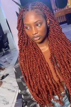 Passion Twists Hairstyle With Color, Ginger Passion Twist, Senegalese Twist Style, Spring Twist Hair, Two Strand Twist, Twist Style, French Twist, Box Braids Styling