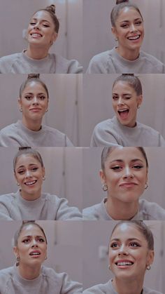 a collage of photos of a woman with different facial expressions