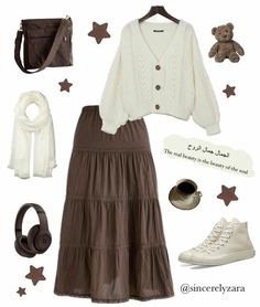 Aesthetic Clothes Skirts, Modest Aesthetic Outfits, Vintage Aesthetic Grunge, Cute Vintage Aesthetic, Brown Skirt Outfit, Grunge Romantic