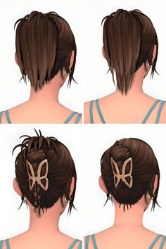 four different views of the back of a woman's head with hair clips in it