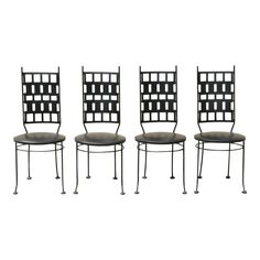 four chairs with black metal frames and grey leather seat cushions, set of 4 for sale at 1stdibshop com