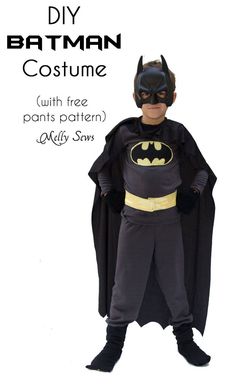 a little boy dressed up as batman with the words diy batman costume on it