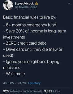 the tweet has been posted to someone about their financial rules and how they are doing