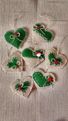 christmas ornaments made from burlocks and twine