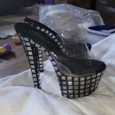 Great Condition! A Few Of The Mirrors Are Shattered But It Isn't Noticeable - Otherwise They Are Like New These Heels Are Not Being Sold By Pleaser Anymore As Far As I Know! Not Accepting Offers On This Item Xoxo Disco Ball Mirror, Pleaser Heels, Pleaser Shoes, Disco Ball, Shoes Women Heels, Black Silver, I Know, Shoes Heels, Size 6