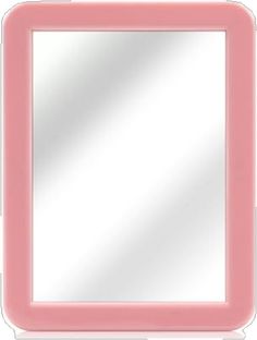 a pink mirror sitting on top of a white wall