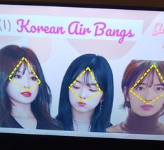 an advertisement for korean air bang's shows three women with yellow lines on their faces