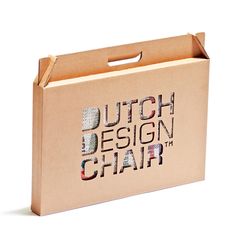 a cardboard box with the words dutch design chair printed on it's front and side