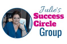 a woman holding up a tablet computer with the words julia's success circle group