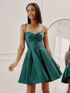 This stunning A-line mini dress features a sweetheart neckline and a flattering fit-and-flare silhouette, perfect for any special occasion. Crafted from luxurious satin fabric, it offers a sleek and elegant look that exudes sophistication. Ideal for homecoming, cocktail parties, or evening events, this dress ensures you'll turn heads and make a lasting impression. PRODUCT DETAILS: Material: Satin Lining: Fully Lined Closure: Hidden Back Zipper Details: Sweetheart Neckline, Fit and Flare, Cross-b Hoco Dress Styles, All White Party Dresses, Neutral Dresses, Missy Dresses, Shimmery Dress, Bachelorette Party Dress, Military Ball Dresses, Jersey Knit Dress, Day To Night Dresses