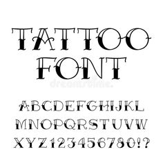 the font and numbers for tattoo font on white background royalty illustration stock images, clippings