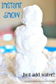 a snowman made out of marshmallows with the words instant snow just add water