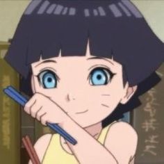 an anime character with blue eyes holding a pencil