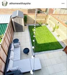 an overhead view of a backyard with grass