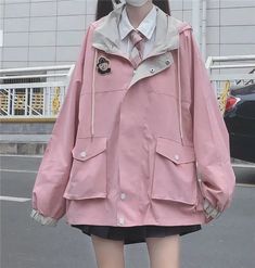 LOVEMI - Color-Blocking Hong Kong Style Jacket Female Students Autumn Preppy Mode, Bear Jacket, Hong Kong Style, Casual Chique, Pink Jacket, Girl Coat, College Fashion, Botswana, Aesthetic Outfits