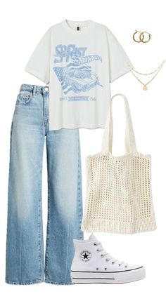 a white shirt, jeans and converse sneakers