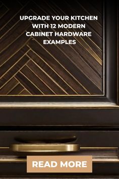 Elegant kitchen cabinet with chevron pattern and modern brass handle, promoting hardware upgrade examples.