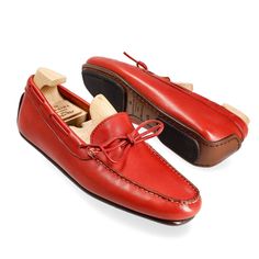 WOMEN DRIVING LOAFERS IN RED RUSTICALF Classic Moccasins With Red Sole, Classic Moccasins With Red Sole And Round Toe, Women Shoes Collection, Lace Up Loafers, Cordovan Shoes, Leather Industry, Exclusive Shoes, Driving Loafers, Shoes Collection