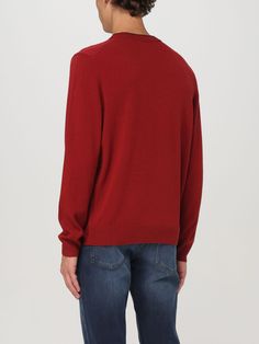 Sweater BOSS Men color Red Mens Red Sweater, Boss Men, Sweater For Men, Boss Man, Detailed Sweater, Sweater Men, Half Zip Sweaters, Red Sweater, Cotton Bottoms