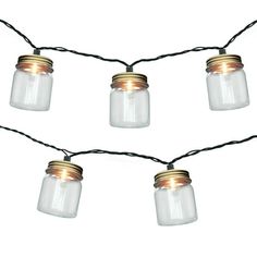 mason jar string lights with clear glass jars and gold lids, set of 5 -