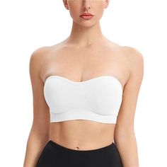 -90% Nylon, 10% Spandex -Imported -Pull-On Closure -Hand Wash Only -Premium Fabric: The Strapless Bandeau Bra Is Made Of 90% Nylon,10% Spandex, Nice Quality Fabric. The Tube Top Bra Is A Great Fit, Which Is Very Comfortable, Stretch And Smooth,Skin-Friendly, And Soft To Touch. -Removable Pads & Wire-Free Bandeau Bra Is Designed With Removable And Soft Pads. Removable Padded Is Convenient For Replacement And Washing, Which Always Retains Its Shape, And Has Great Coverage. -Non-Slip Strapless Bra Solid Color High Stretch Bandeau Tube Top, High Stretch Solid Bandeau Tube Top, High Stretch Bandeau Tube Top In Color, High Stretch Bandeau Tube Top, White Seamless Tube Top, White Seamless Sleeveless Tube Top, Fitted Seamless Bandeau Bra, Fitted Padded Strapless Tube Top, Strapless Padded Fitted Tube Top