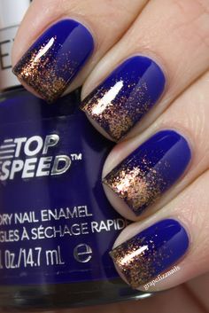 grape fizz nails: Revlon Royal and OPI Warm and Fozzie Winter Nail Art, Dark Nails, Dry Nails, Prom Nails, Fancy Nails, Manicure E Pedicure, Love Nails, Blue And Gold, Ombre Nails