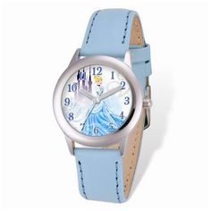 Product Info Description - Disney Princess Cinderella Light Blue Leather Tween Watch SKU - XWA5096 Manufacturer - Disney AttributesMineral crystalArabic numeralsStainless steel caseSurgical stainless steelLeather band3 atm water resistanceCharacter/design dialFree of lead & mercuryNot for those 3yrs &underSilver-tone handsStainless steel casebackJapanese quartz movement30mm caseBuckle claspHypoallergenicFree of cadmium & nickel Best Kids Watches, Disney Watches, Disney Princess Cinderella, Princess Cinderella, White Watch, Blue Watches, Disney Kids, Kids Watches, Watches Women Fashion