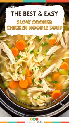 Indulge in the homely comfort of this Homemade Slow Cooker Chicken Noodle Soup. Packed with tender chicken, fresh veggies, and a medley of herbs, it's a nutritious, soul-warming meal perfect for any day. Easy to prepare, this soup is your go-to for a fuss-free, delicious dinner. The slow cooking enhances flavors, making each spoonful a delightful experience. Ideal for family meals or a cozy night in. Pin this recipe for your next comforting culinary adventure. Try it now and enjoy the warmth! Rock Pot Chicken Noodle Soup, Chicken Noodle Soup Homemade Crockpot, Homemade Chicken Noodle Soup Crockpot, Crockpot Chicken Noodle Soup Recipes, Slow Cooker Chicken Noodle, Crockpot Chicken Noodle Soup, Slow Cooker Chicken Noodle Soup, Chicken Soup Recipes Homemade, Best Chicken Noodle Soup