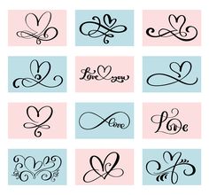 six different types of love symbols in black and pink