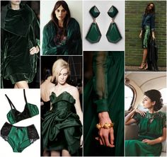 a collage of green outfits and accessories