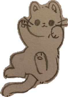 a drawing of a cat sitting on its back with one paw up in the air