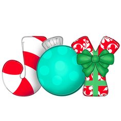 a christmas ornament with candy canes and a ball on the side, as well as an ornament