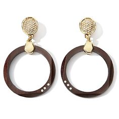 Universal Vault Wood and Pavé Crystal Goldtone Hoop Drop Earrings at HSN.com Hoop Drop Earrings, How To Look Better