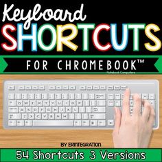 the keyboard shortcuts for chromebook is shown in front of a wooden desk